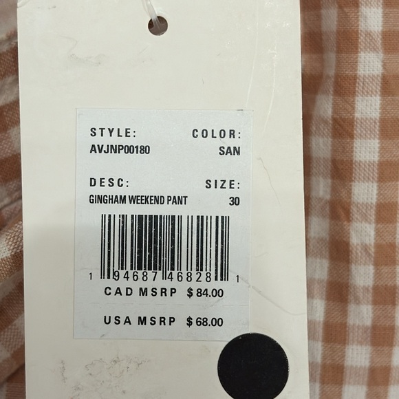 RVCA New Gingham Set Shirt & Pants Mustard/Tan color NWT Size 30 Pants Top Large - Picture 10 of 10